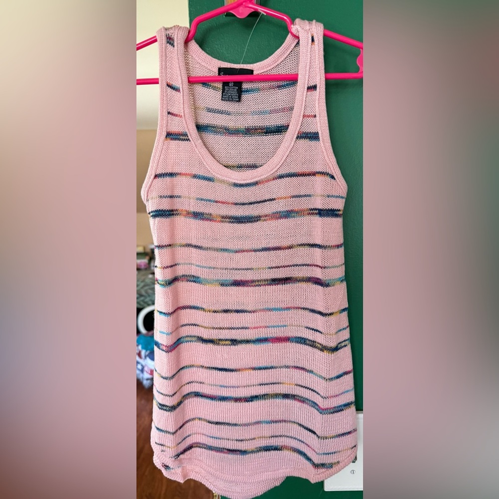 Little Girls Pink Knitted Tank Top with Navy Stripes- Size 6X- NWOT